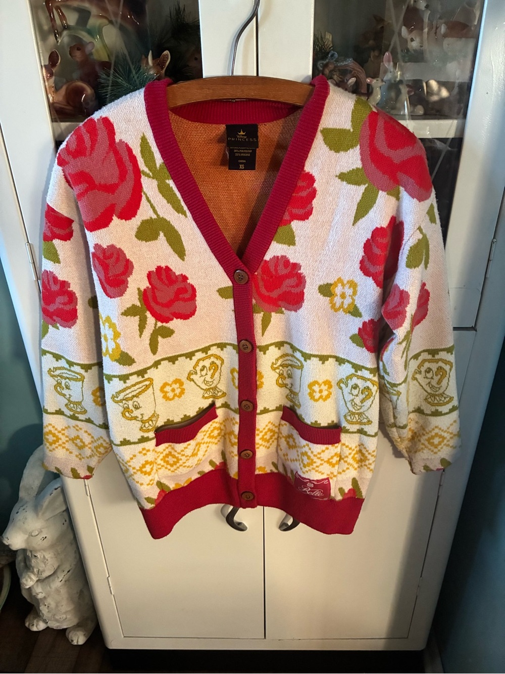 Disney Princess sz XS Belle Floral & Character Knit Cardigan Sweater